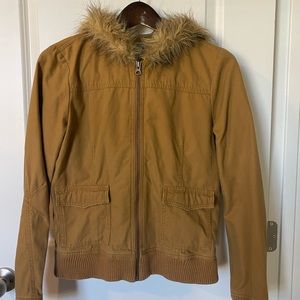 Rubbish - Tan Utility Jacket - Faux Fur Lined Hood - Large